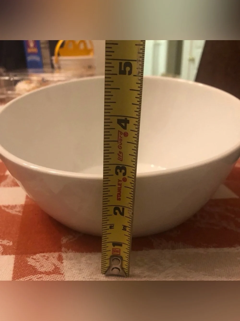 Crate & Barrel Asymmetrical 8.5”D White Serving Bowl 2.75”H Front & 4.25” Back